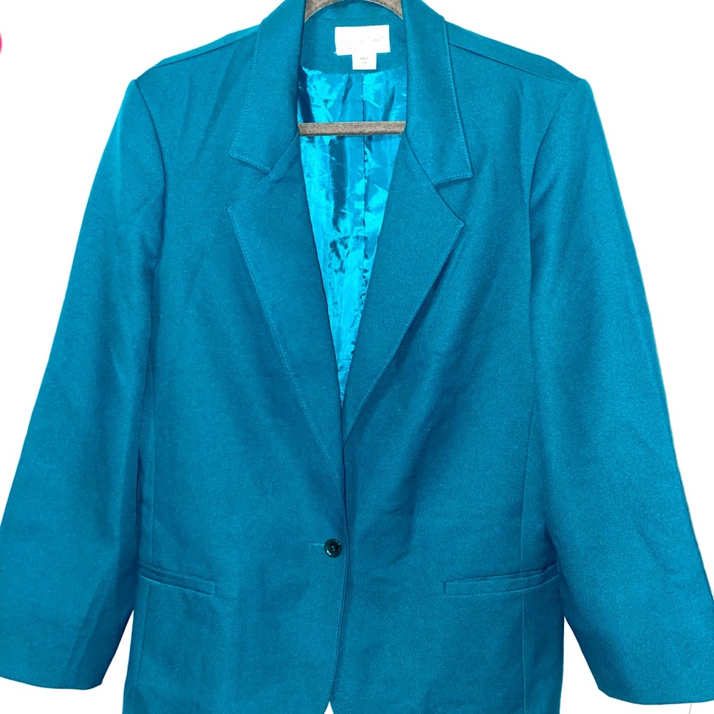 Carriage court fit Vintage plus sz 14 tall teal blazer